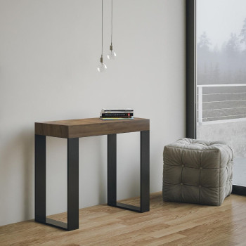 Tecno console table with anthracite legs - Tecno Small extendable console table 90x40/196 cm with white ash and anthracite legs