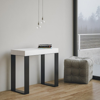 Tecno console table with anthracite legs - Tecno Small extendable console table 90x40/196 cm with white ash and anthracite legs