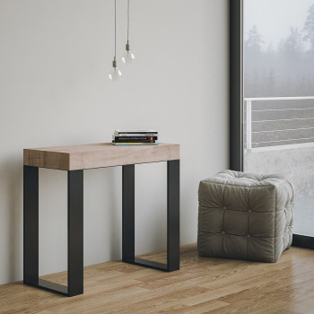 Tecno console table with anthracite legs - Tecno Small extendable console table 90x40/196 cm with white ash and anthracite legs