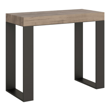 Tecno console table with anthracite legs - Tecno Small extendable console table 90x40/196 cm with white ash and anthracite legs