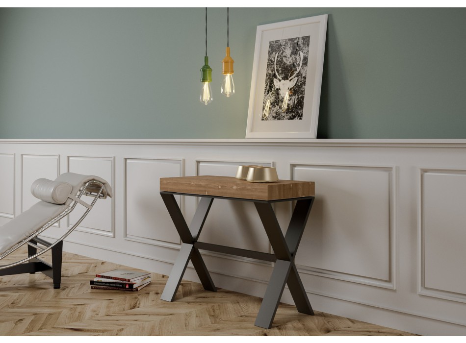 Xenia console table with anthracite frame - Extendable console table 90x40/190 cm Xenia Small stained fir with anthracite frame