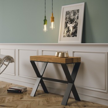 Xenia console table with anthracite frame - Extendable console table 90x40/196 cm Xenia Small Premium Natural Oak with anthracite frame