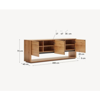 Alguema 4-door sideboard in oak veneer with natural finish, 200 x 74 cm