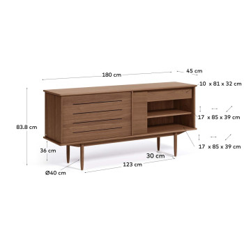 Carolin sideboard with 2 doors and 1 drawer, walnut veneer, 180 x 83.8 cm