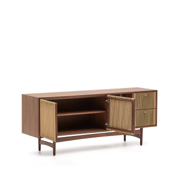 Elan sideboard 2 doors 2 drawers veneer and solid wood walnut rope 180x73cm FSC Mix Credit