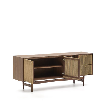 Elan sideboard 2 doors 2 drawers veneer and solid wood walnut rope 180x73cm FSC Mix Credit