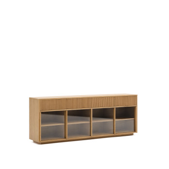 Helvine sideboard with 4 doors and 4 drawers, oak veneer and tempered glass, 200x80cm, FSC 100%