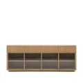 Helvine sideboard with 4 doors and 4 drawers, oak veneer and tempered glass, 200x80cm, FSC 100%