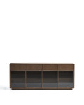 Helvine sideboard with 4 doors and 4 drawers in ash veneer with walnut finish and tempered glass 200 x 80 cm FSC 100%
