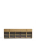 Helvine sideboard with 5 doors and 5 drawers in oak veneer and tempered glass, 242 x 80 cm, FSC 100%