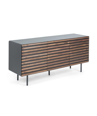Kesia 2-door sideboard in walnut veneer and walnut steel, matt graphite MDF