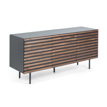 Kesia 2-door sideboard in walnut veneer and walnut steel, matt graphite MDF