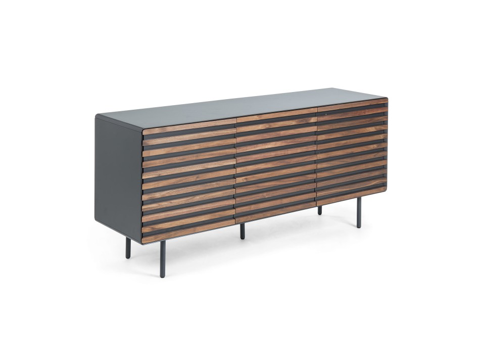 Kesia 2-door sideboard in walnut veneer and walnut steel, matt graphite MDF