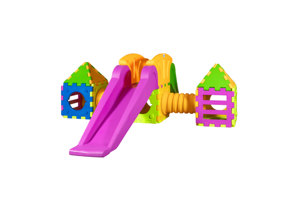 Cubic toy model i2000 – modular game with 1 large slide and 2 houses.
