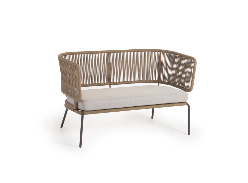 Nadin 2 seater sofa in beige rope and beige cord legs and steel legs