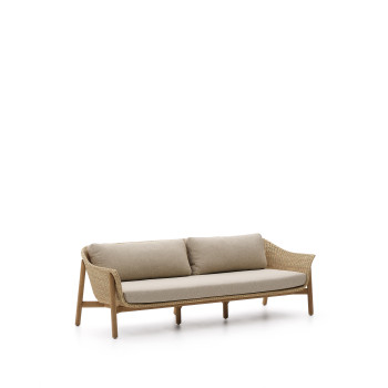 Galea 3-seater sofa in solid teak and synthetic rattan 223 cm FSC 100%