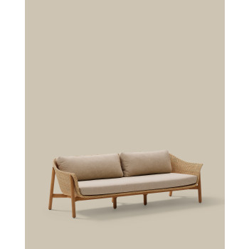 Galea 3-seater sofa in solid teak and synthetic rattan 223 cm FSC 100%