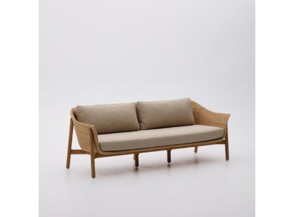 Galea 3-seater sofa in solid teak and synthetic rattan 223 cm FSC 100%