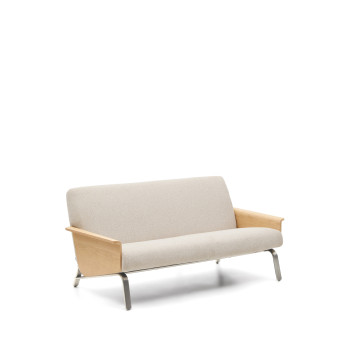 Amsen 2 seater sofa in beige oak plywood with brushed stainless steel legs 165 cm