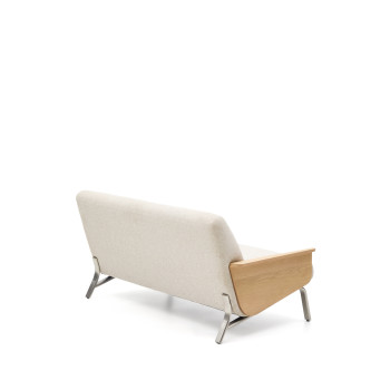 Amsen 2 seater sofa in beige oak plywood with brushed stainless steel legs 165 cm