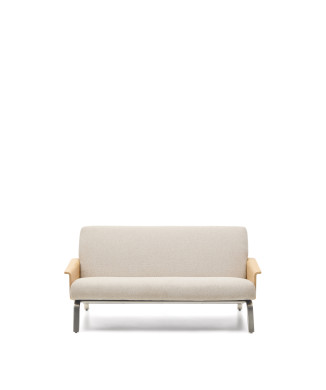 Amsen 2 seater sofa in beige oak plywood with brushed stainless steel legs 165 cm