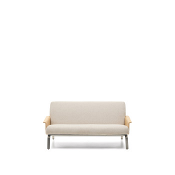 Amsen 2 seater sofa in beige oak plywood with brushed stainless steel legs 165 cm