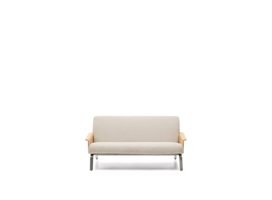 Amsen 2 seater sofa in beige oak plywood with brushed stainless steel legs 165 cm