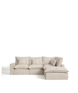Anarela 4-seater modular corner sofa with removable cover in linen and viscose