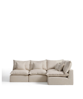 Anarela 4-seater modular corner sofa with removable cover in linen and viscose