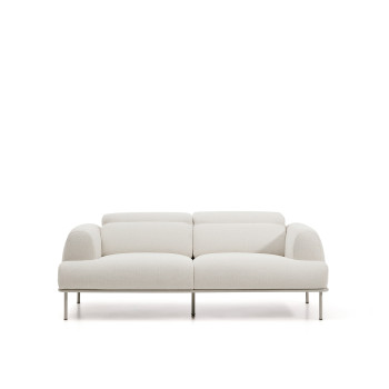 Aurum 2-seater sofa in ecru chenille with reclining headboard and matt beige metal base 214 cm FSC Mix Credit