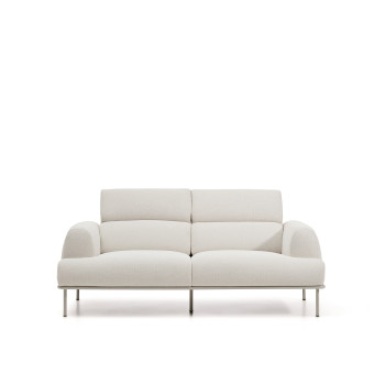 Aurum 2-seater sofa in ecru chenille with reclining headboard and matt beige metal base 214 cm FSC Mix Credit