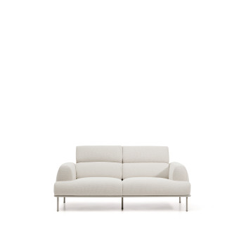 Aurum 2-seater sofa in ecru chenille with reclining headboard and matt beige metal base 214 cm FSC Mix Credit