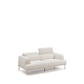 Aurum 2-seater sofa in ecru chenille with reclining headboard and matt beige metal base 214 cm FSC Mix Credit