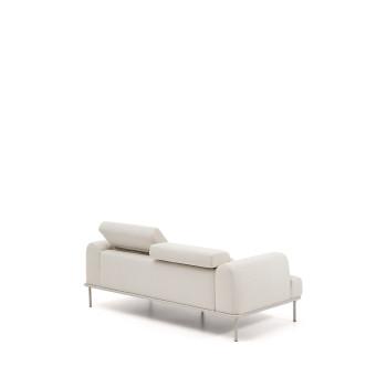Aurum 2-seater sofa in ecru chenille with reclining headboard and matt beige metal base 214 cm FSC Mix Credit