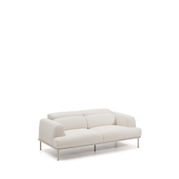 Aurum 2-seater sofa in ecru chenille with reclining headboard and matt beige metal base 214 cm FSC Mix Credit