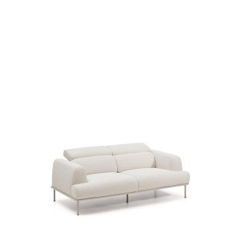 Aurum 2-seater sofa in ecru chenille with reclining headboard and matt beige metal base 214 cm FSC Mix Credit