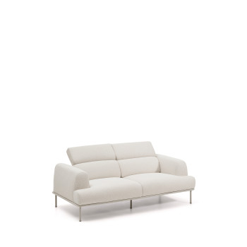 Aurum 2-seater sofa in ecru chenille with reclining headboard and matt beige metal base 214 cm FSC Mix Credit