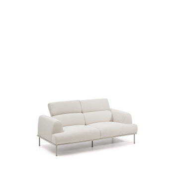 Aurum 2-seater sofa in ecru chenille with reclining headboard and matt beige metal base 214 cm FSC Mix Credit