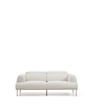 Aurum 2-seater sofa in ecru chenille with reclining headboard and matt beige metal base 214 cm FSC Mix Credit