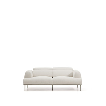 Aurum 2-seater sofa in ecru chenille with reclining headboard and matt beige metal base 214 cm FSC Mix Credit