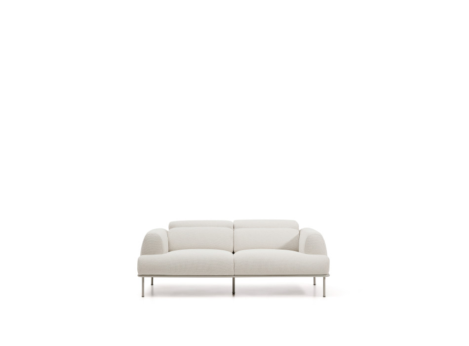 Aurum 2-seater sofa in ecru chenille with reclining headboard and matt beige metal base 214 cm FSC Mix Credit