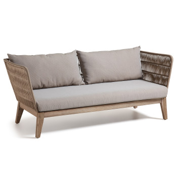 Belleny 3-seater sofa in beige rope and solid acacia wood, 176 cm FSC 100%