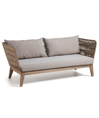 Belleny 3 seater sofa in beige rope and solid wood with white patina rope