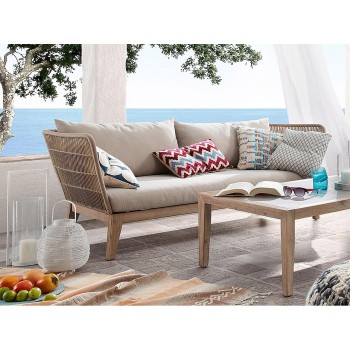 Belleny 3 seater sofa in beige rope and solid wood with white patina in rope