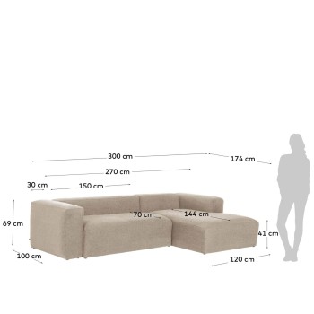 Blok 3-seater sofa chaise longue right beige 300 cm
