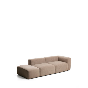 Blok 3-seater sofa with right armrest and chenille end pouf