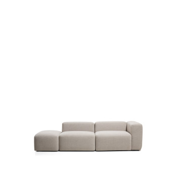 Blok 3-seater sofa with right armrest and chenille end pouf