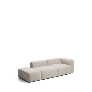Blok 3-seater sofa with right armrest and chenille end pouf