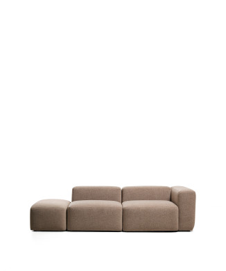 Blok 3-seater sofa with right armrest and chenille end pouf