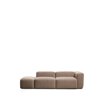 Blok 3-seater sofa with right armrest and chenille end pouf